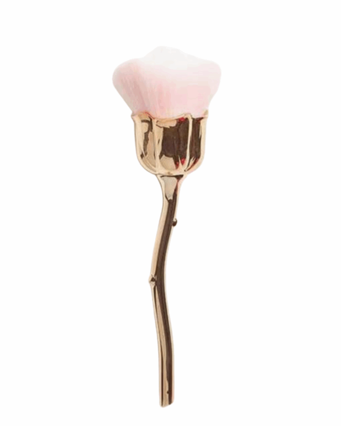 Cepillo de uñas largo flor rosa y dorado